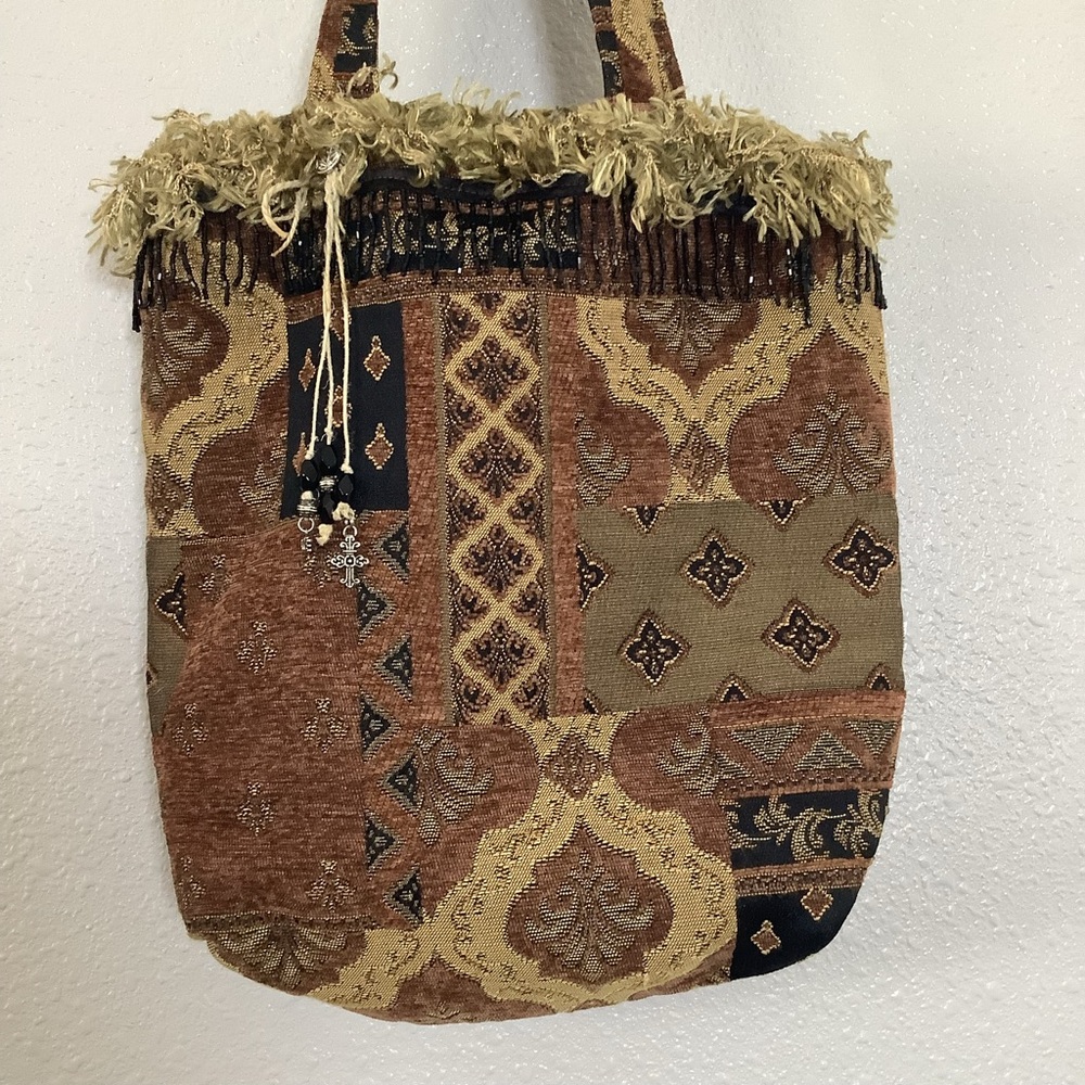 Vintage Handmade Tapestry Unique Patchwork Fringe… - image 3